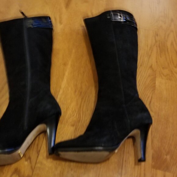 Cole Haan Air Sierra Tall Boots - Black Suede and Patent Leather Size 8 - Picture 13 of 16